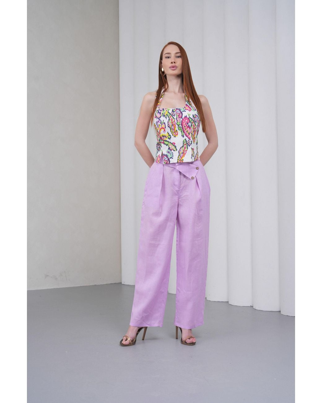 Lumina Eligma White The Halterline Linen Blouse