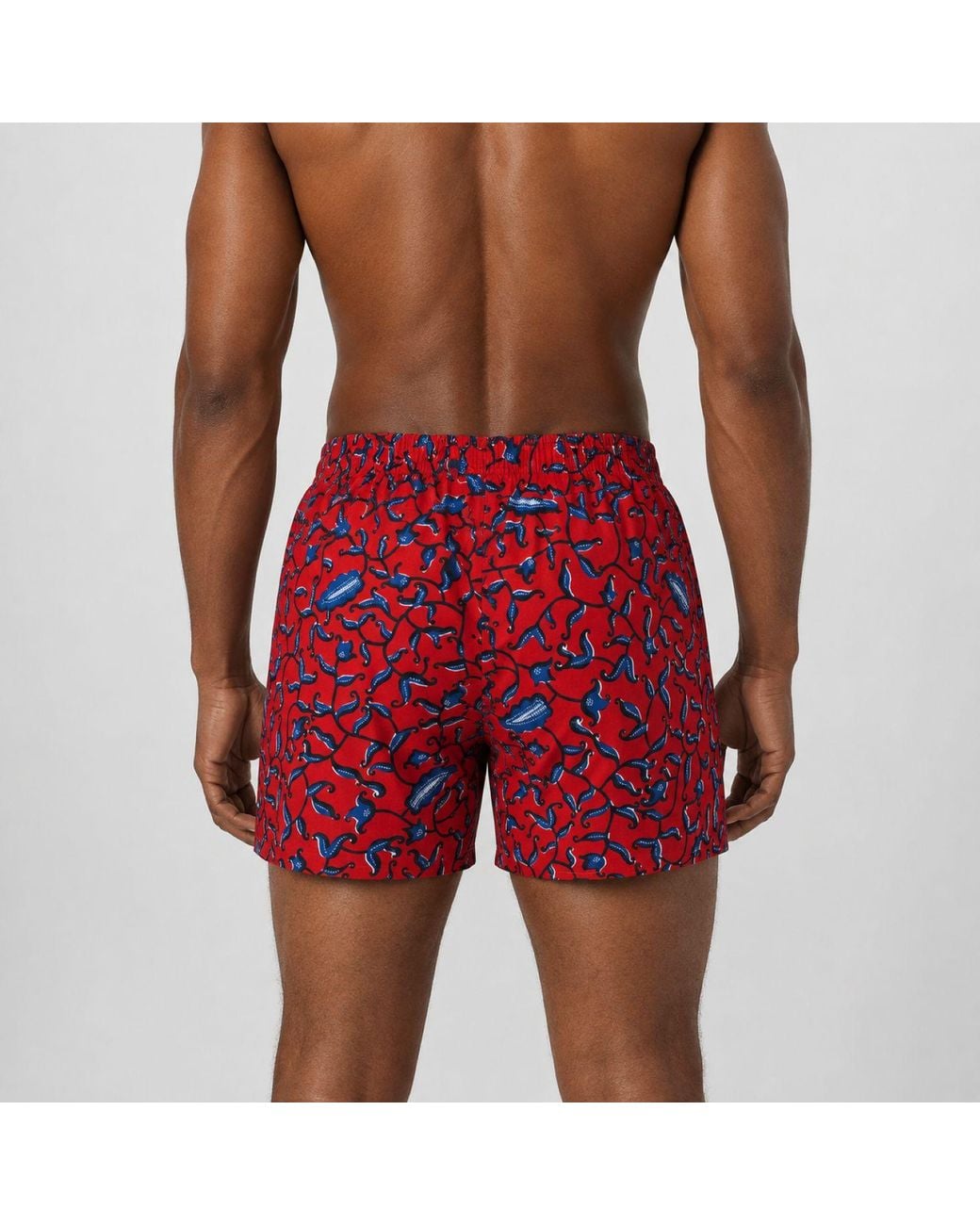 Ohema Ohene Red Cotton African Print Boxer Shorts- Floral for men