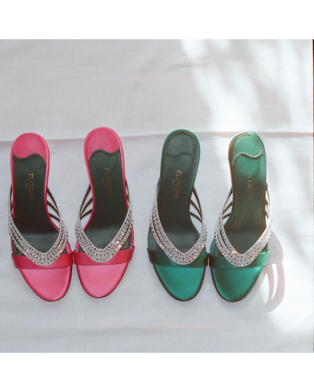 Florrie Green Roro 75Mm Crystal And Satin Mule Billiard