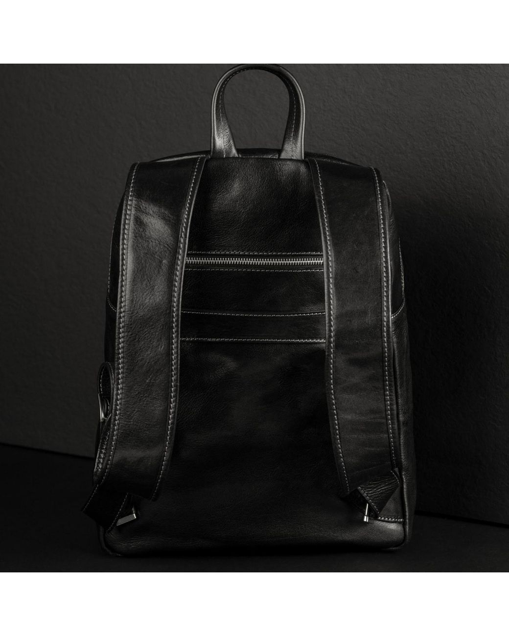 Time Resistance Black Large Leather Backpack for men
