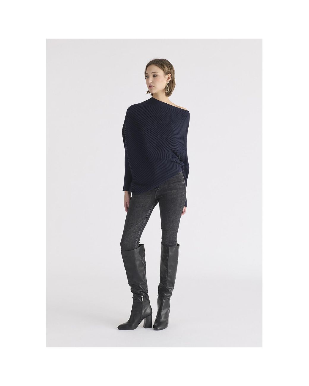 Paisie Blue Draped Knitted Wool Blend Jumper