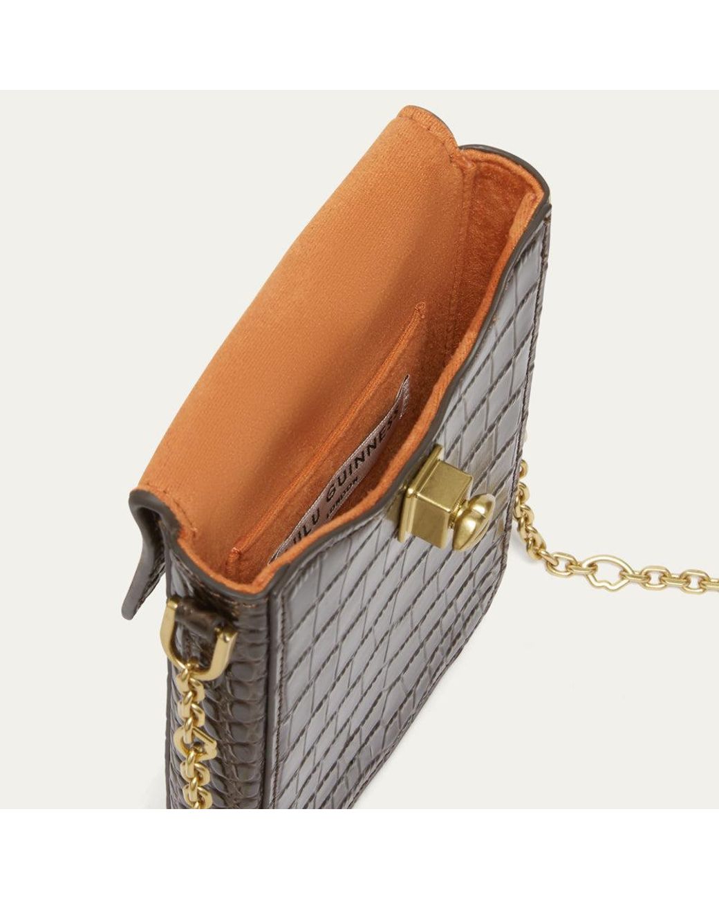 Lulu Guinness Brown Chocolate Croc Rita Crossbody Bag