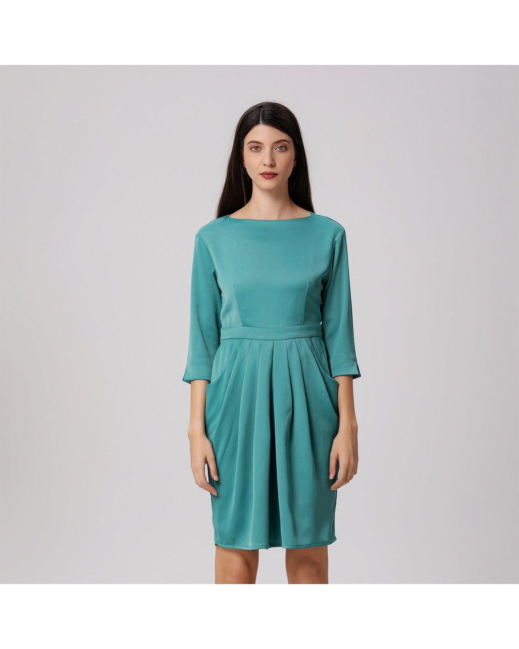 Smart and Joy Blue Pegged Dress With Pleats