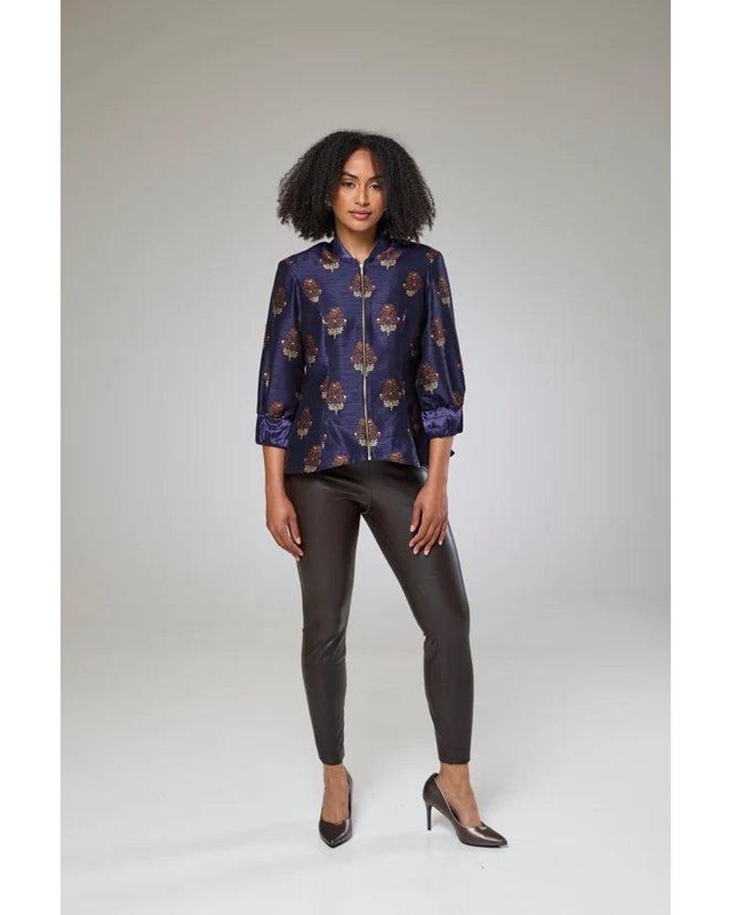Lioness by Tf Blue Auburn Embroidered Raw Silk Fitted Jacket Blouse