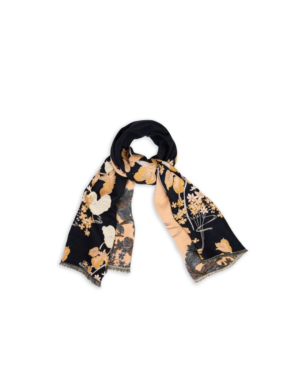 Saachi Black Floral Reversible Scarf