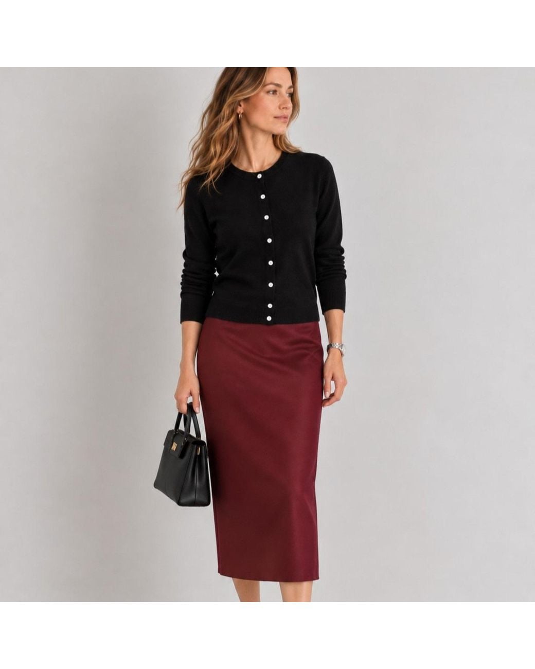 Nuvv Collection Black Fine Knit Cardigan With Buttons Wool And Cashmere Blend Italian Yarn