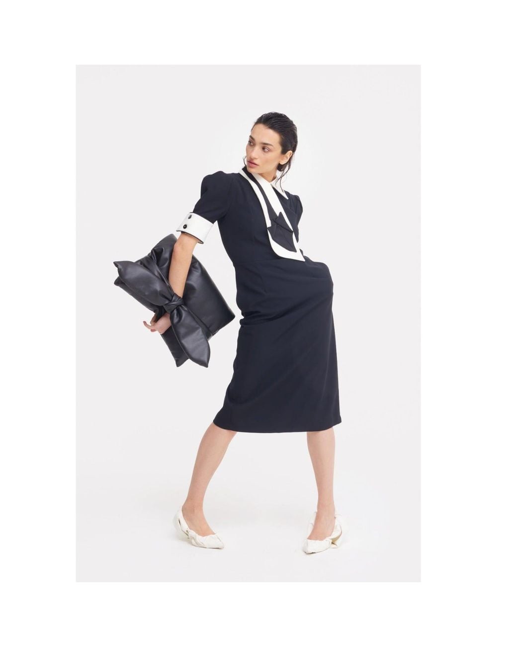 Julia Allert Black Formal Fitted Dress With Collar