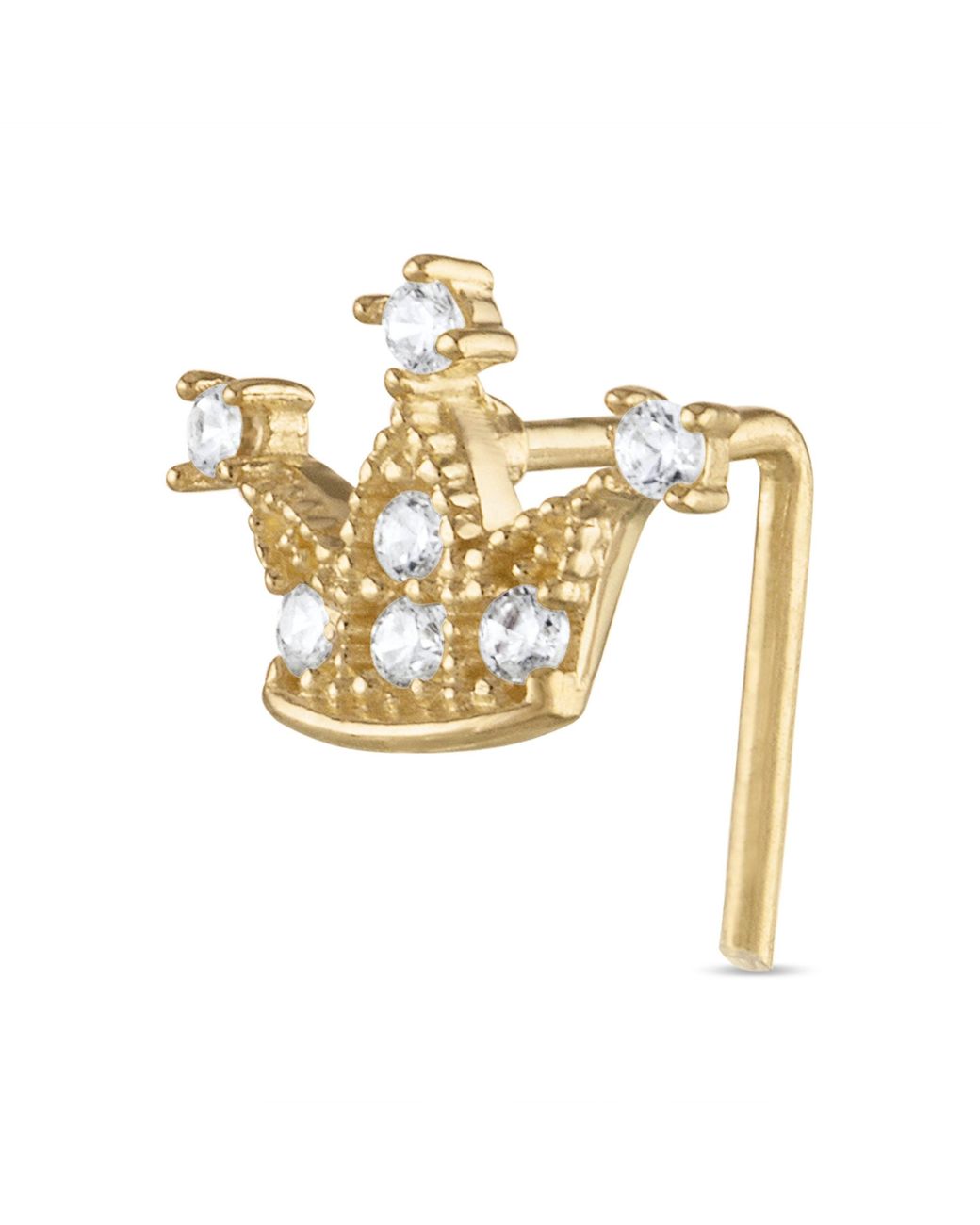 Zahav Jewelry Metallic 10K Solid 24G Crown Cz L Shape Nose Stud