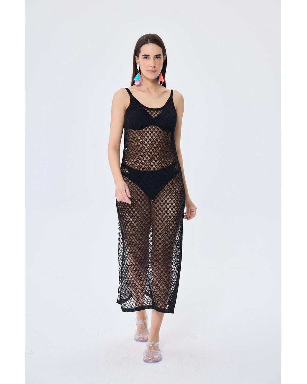 Peraluna Black Angel Openwork Strap Long Beach Dress