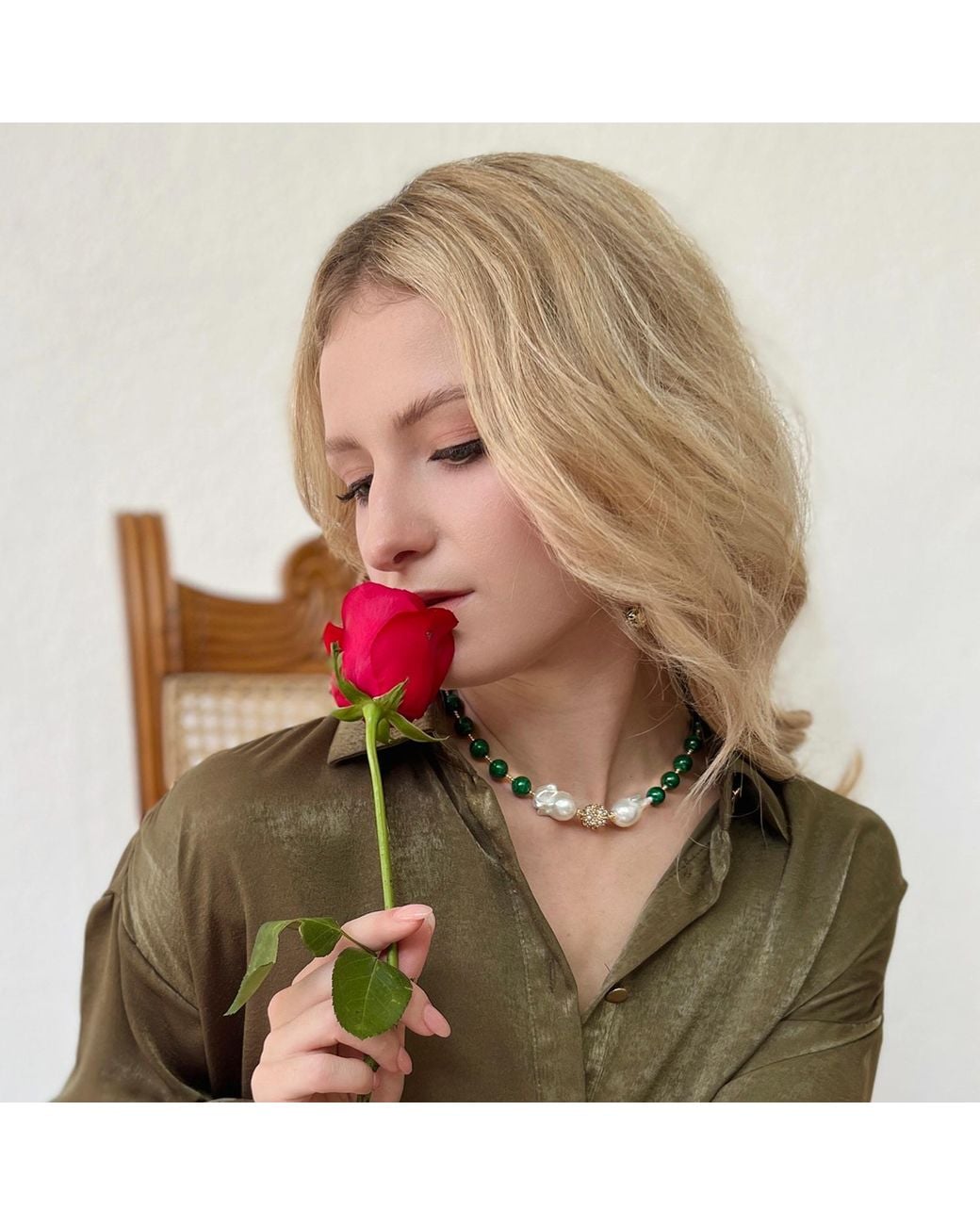 Farra Green Malachite Stones With Baroques Pearls Sophisticated Necklace