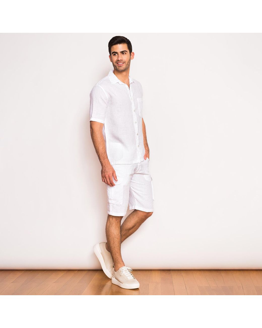 Haris Cotton Blue Short Sleeved Front Pocket Linen Shirt for men