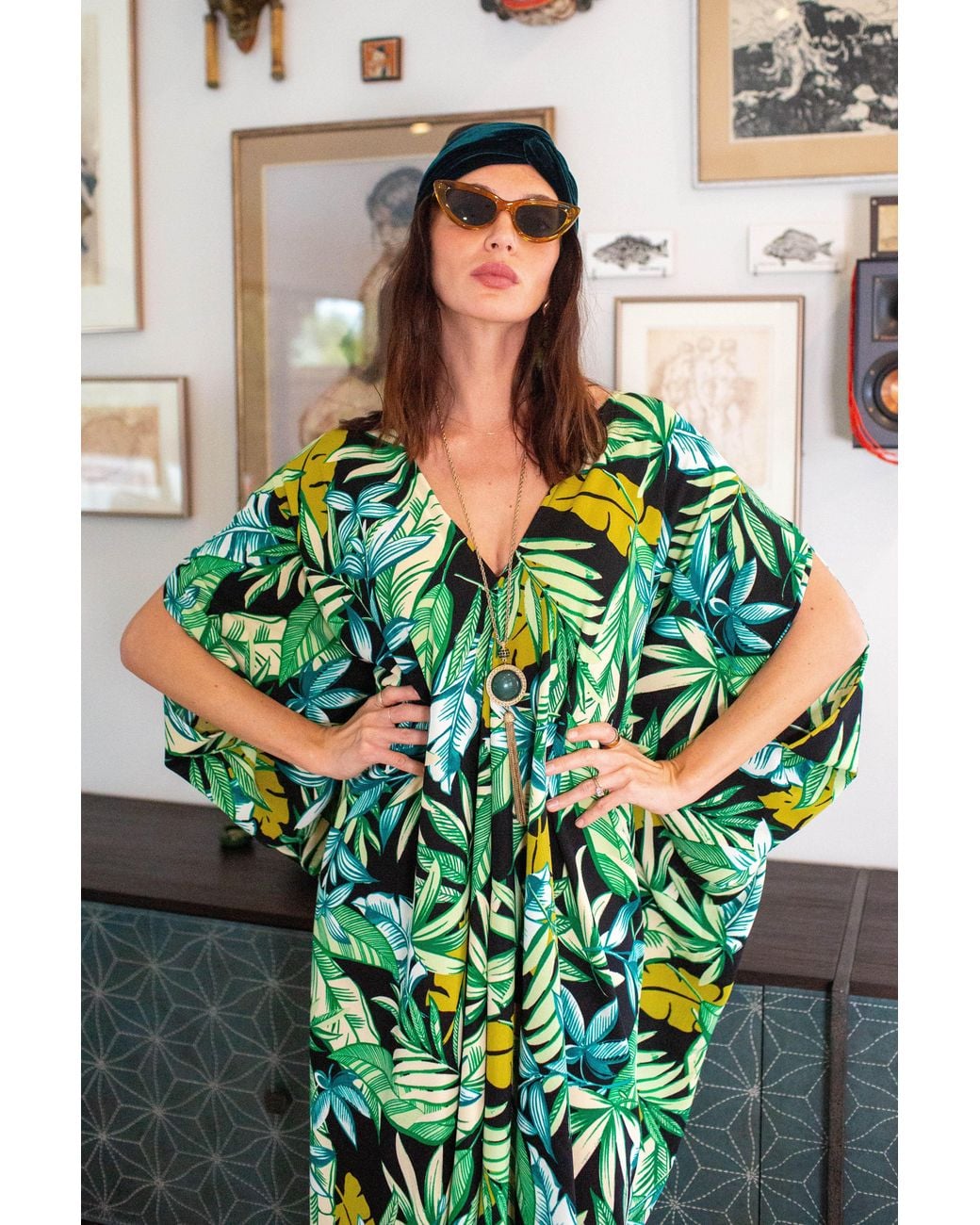 Jennafer Grace Green Canopy Noir Caftan