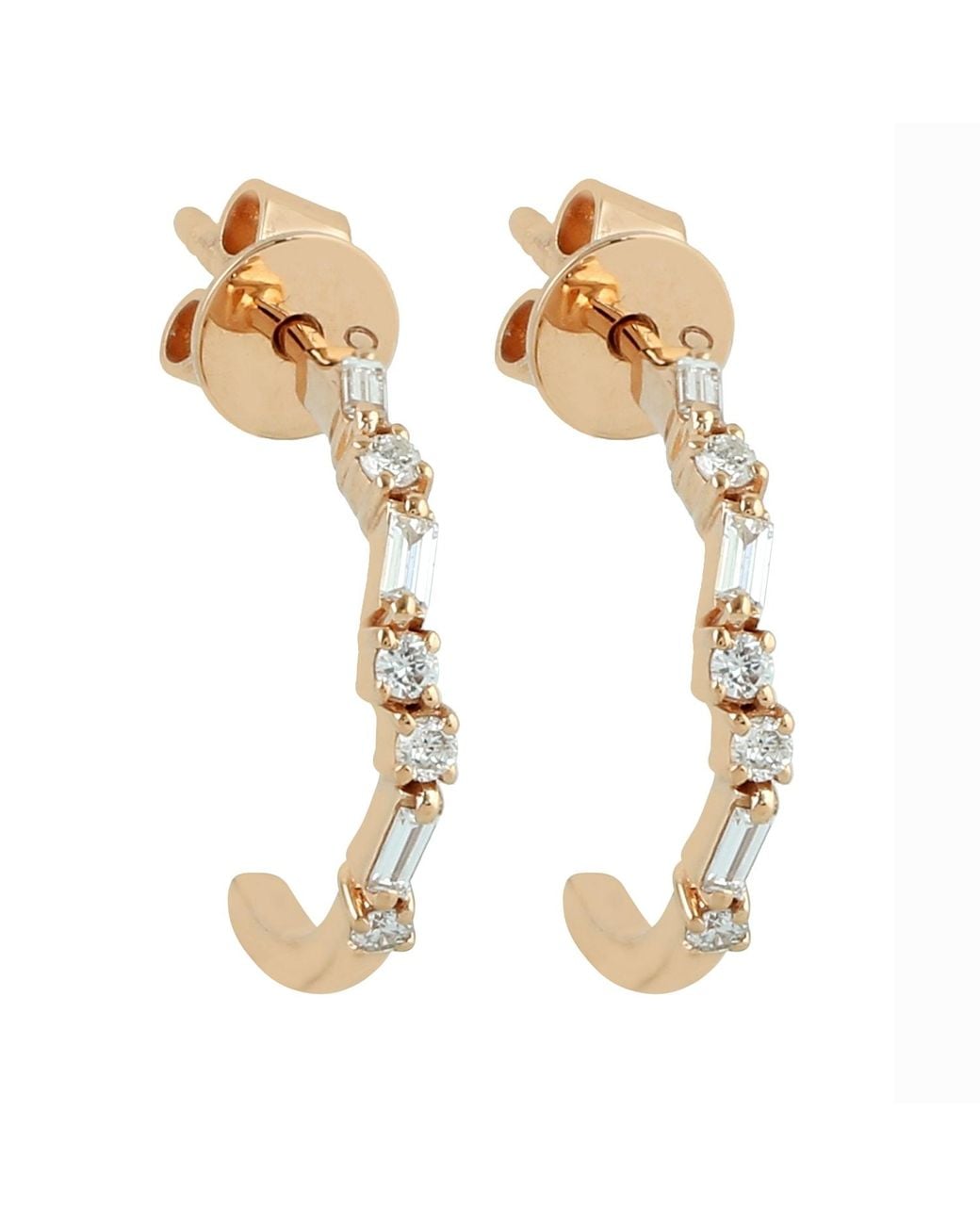 Artisan Metallic Baguette Cut Diamond Hoop Earrings