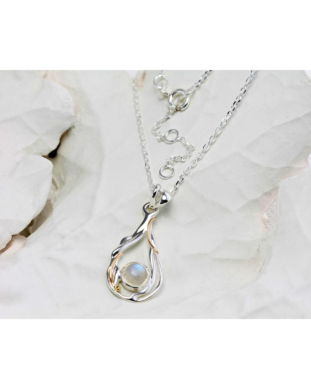 Isla Silver Metallic Teardrop Sterling Moonstone Pendant