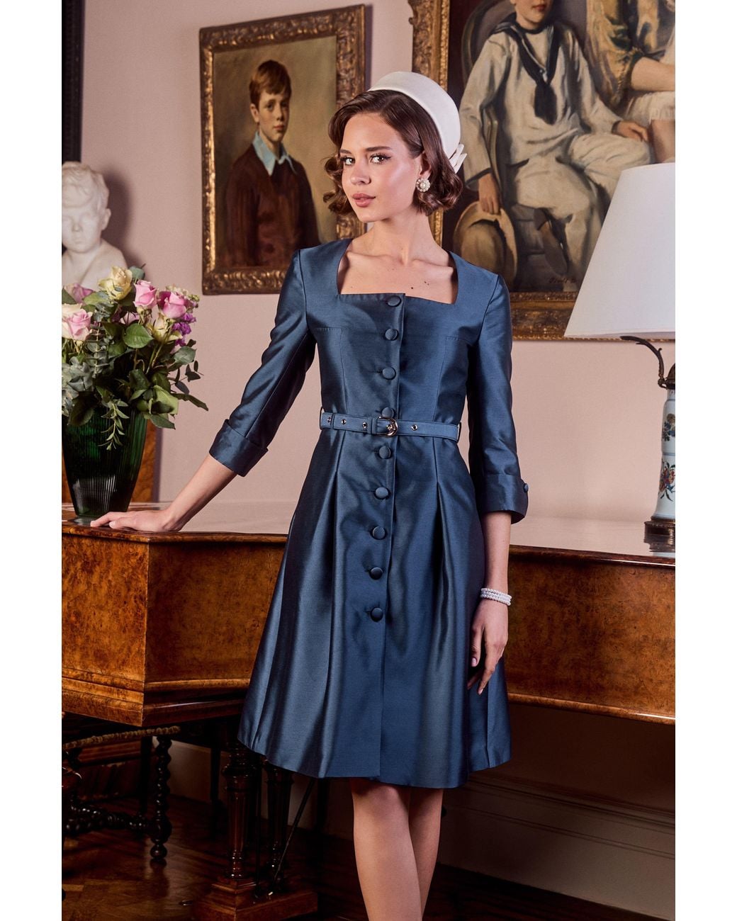 Santinni Blue 'Spencer' Silk & Wool Dress