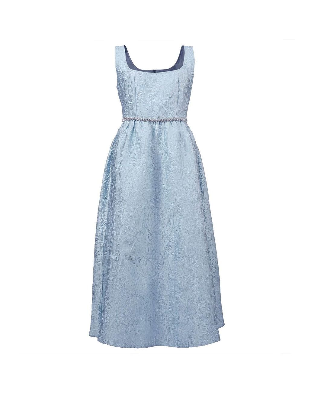 Smart and Joy Blue Fit-And-Flare Textured Jacquard Dress