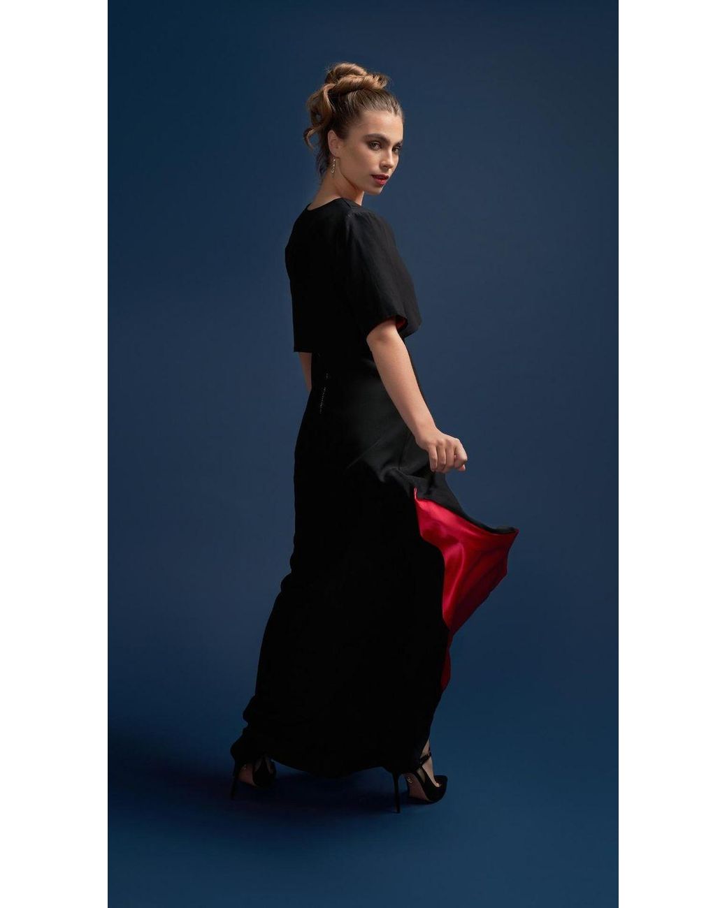 Deer You Black Margaret Mesmerising Floor Length Gown With Godet Panel & Crystal Zipper
