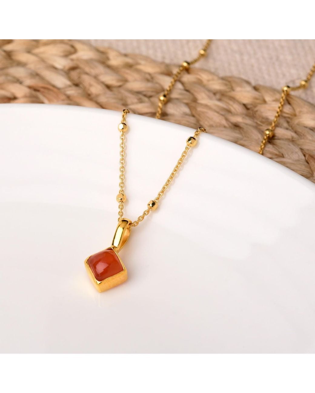 Nellou Jewellery Metallic Diamond Carnelian Necklace Birthstone July Plated Sterling