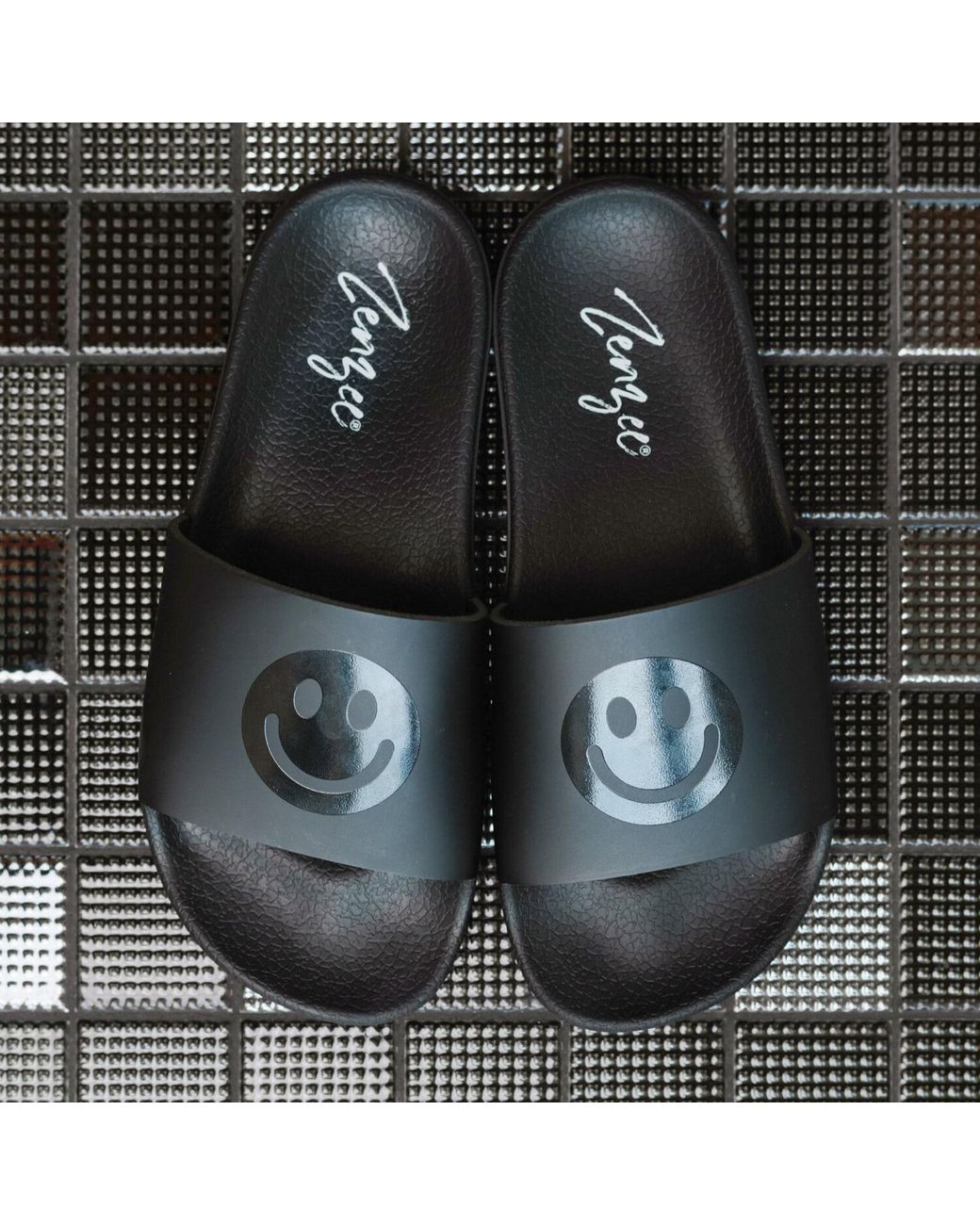 Zenzee Black Smiley Face Slide Sandals