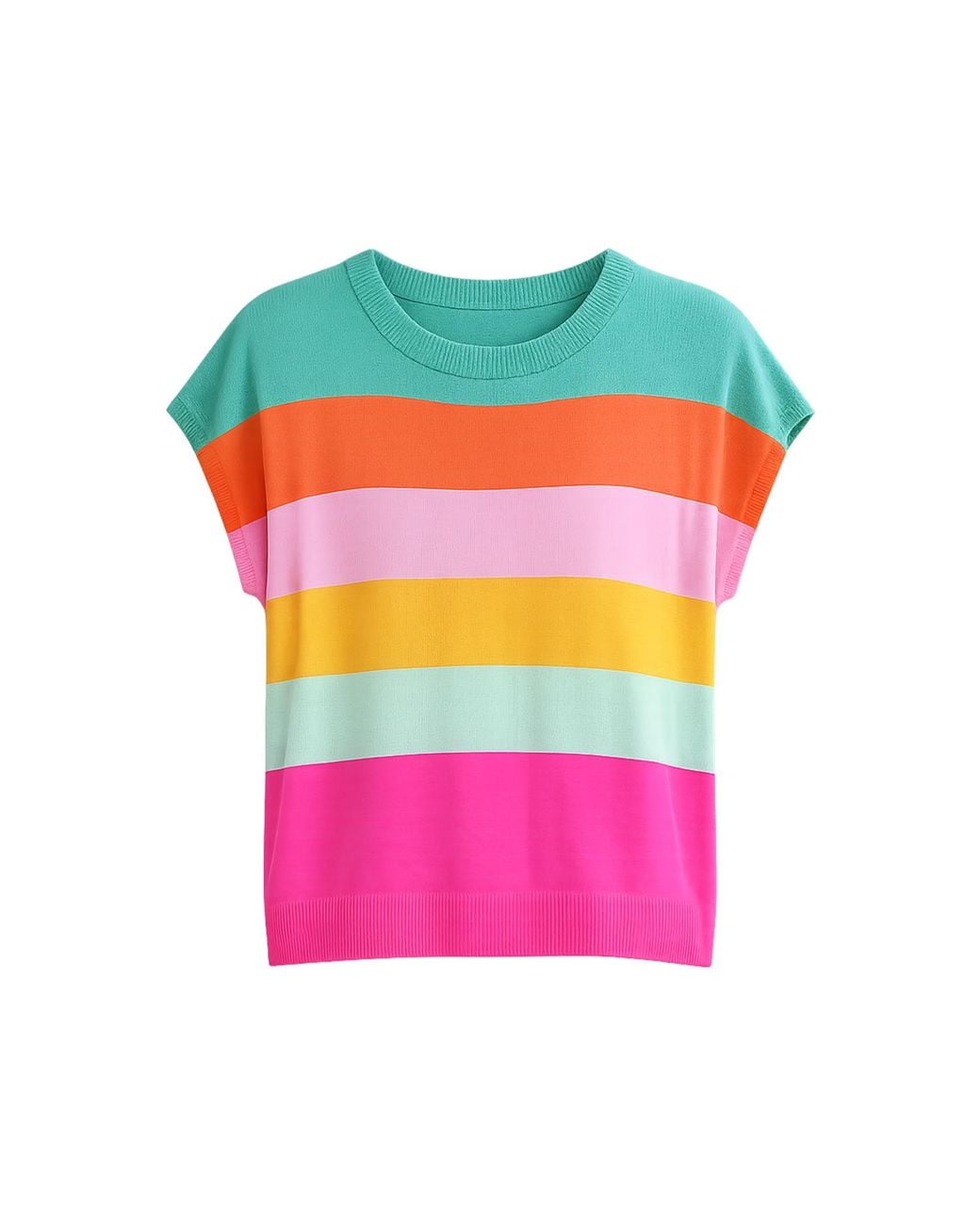 Yumi' Pink Multicolour Block Stripe Relaxed Knitted Top