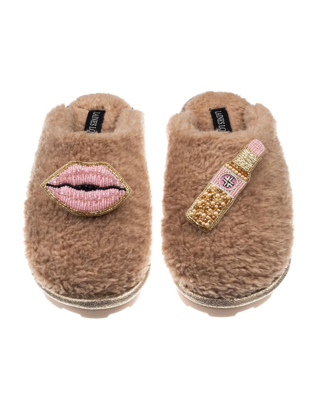 Laines London Brown Faux Fur Embellished Closed Slippers