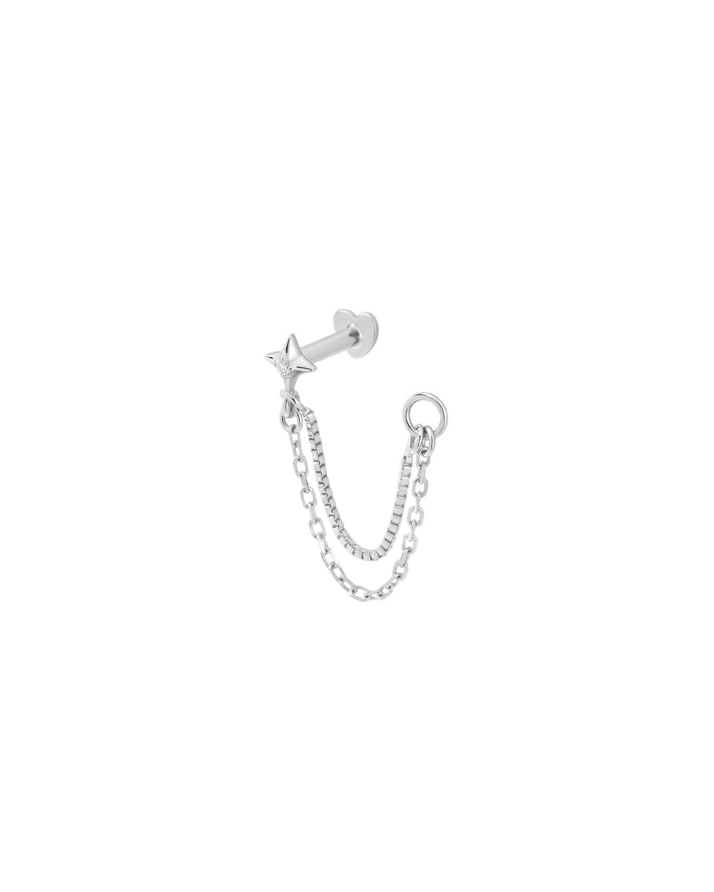 Vanhi Metallic 14K Solid Lab-Grown Diamond Double Chain Flat Back Stud