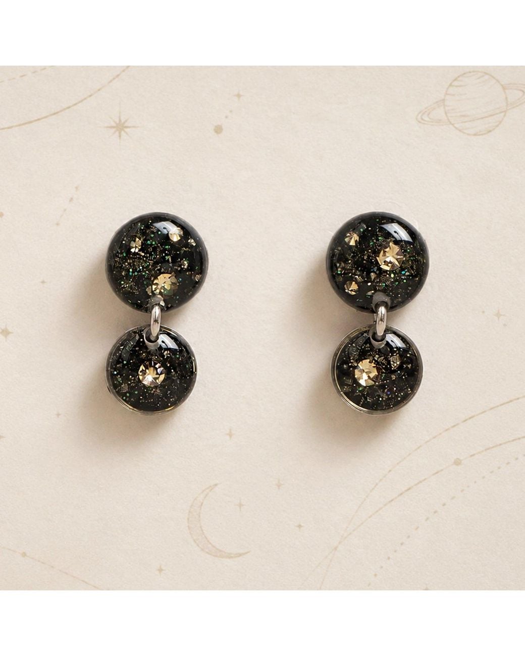 Kate Koel Black Galaxy Dangle Circle Drop Earrings