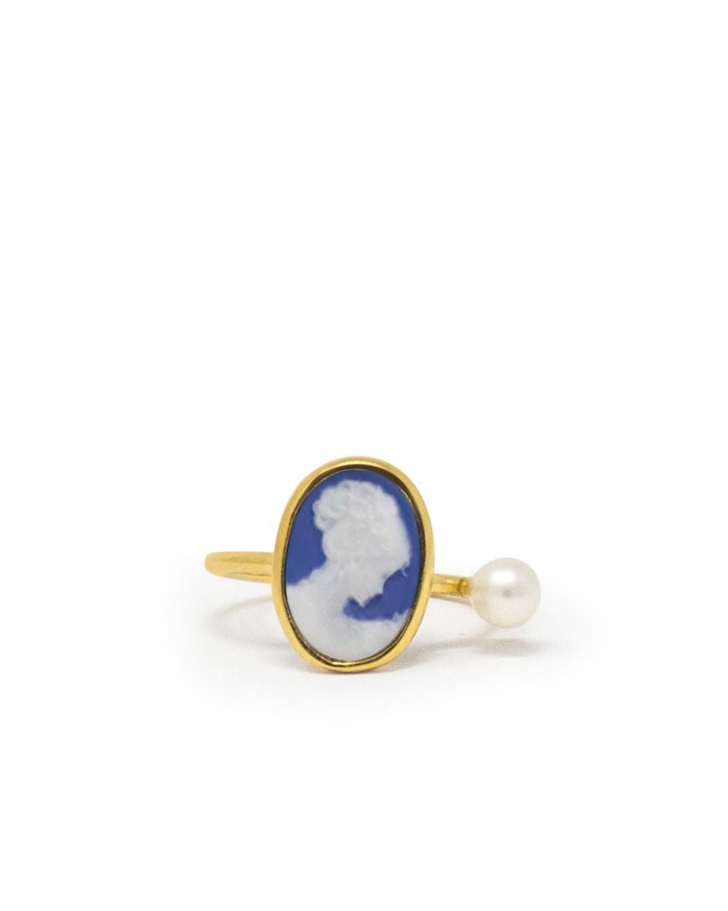 Vintouch Italy Blue Plated Mini Cameo Ring With A Pearl