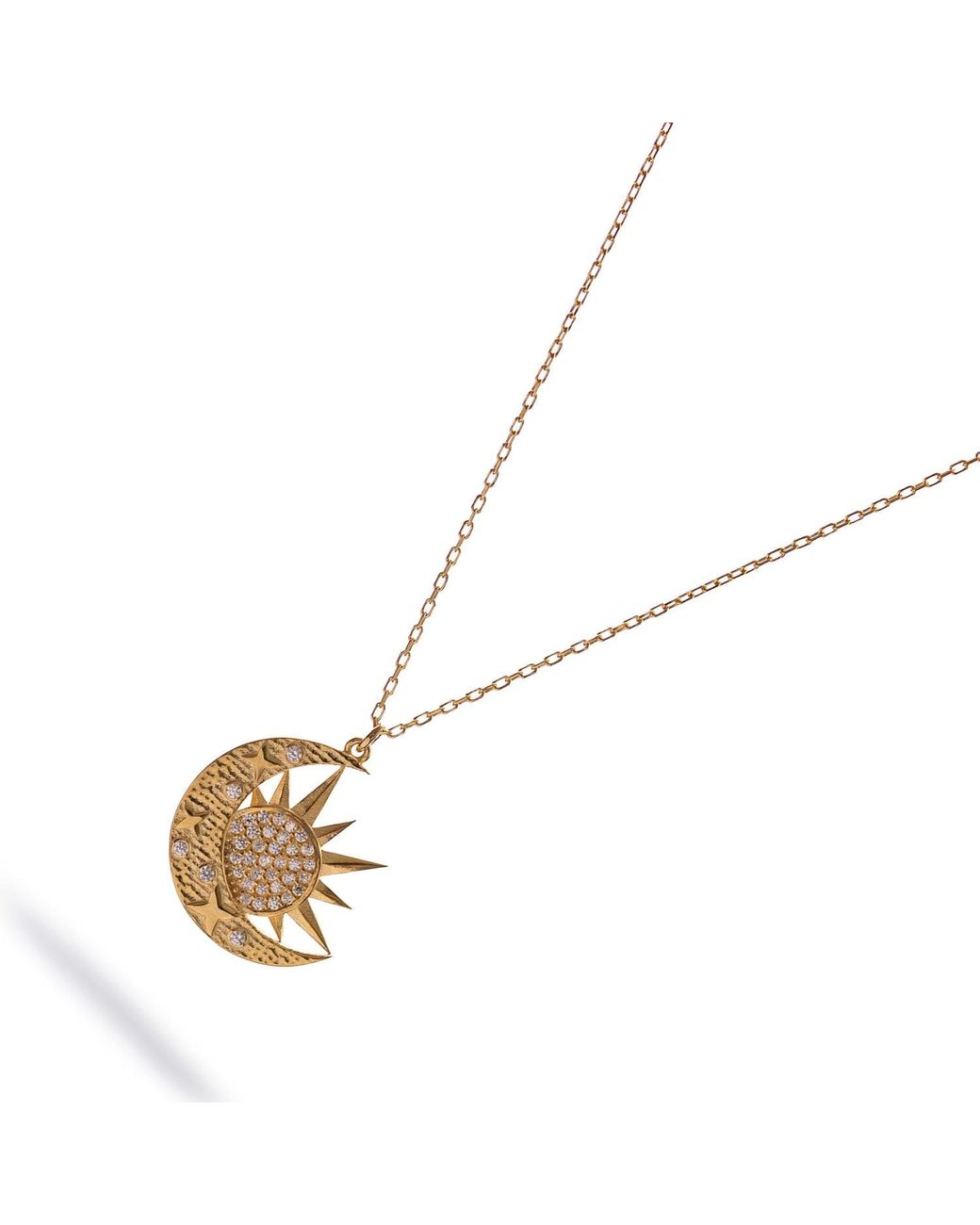 Ebru Jewelry Metallic Celestial Sun & Moon Diamond Necklace
