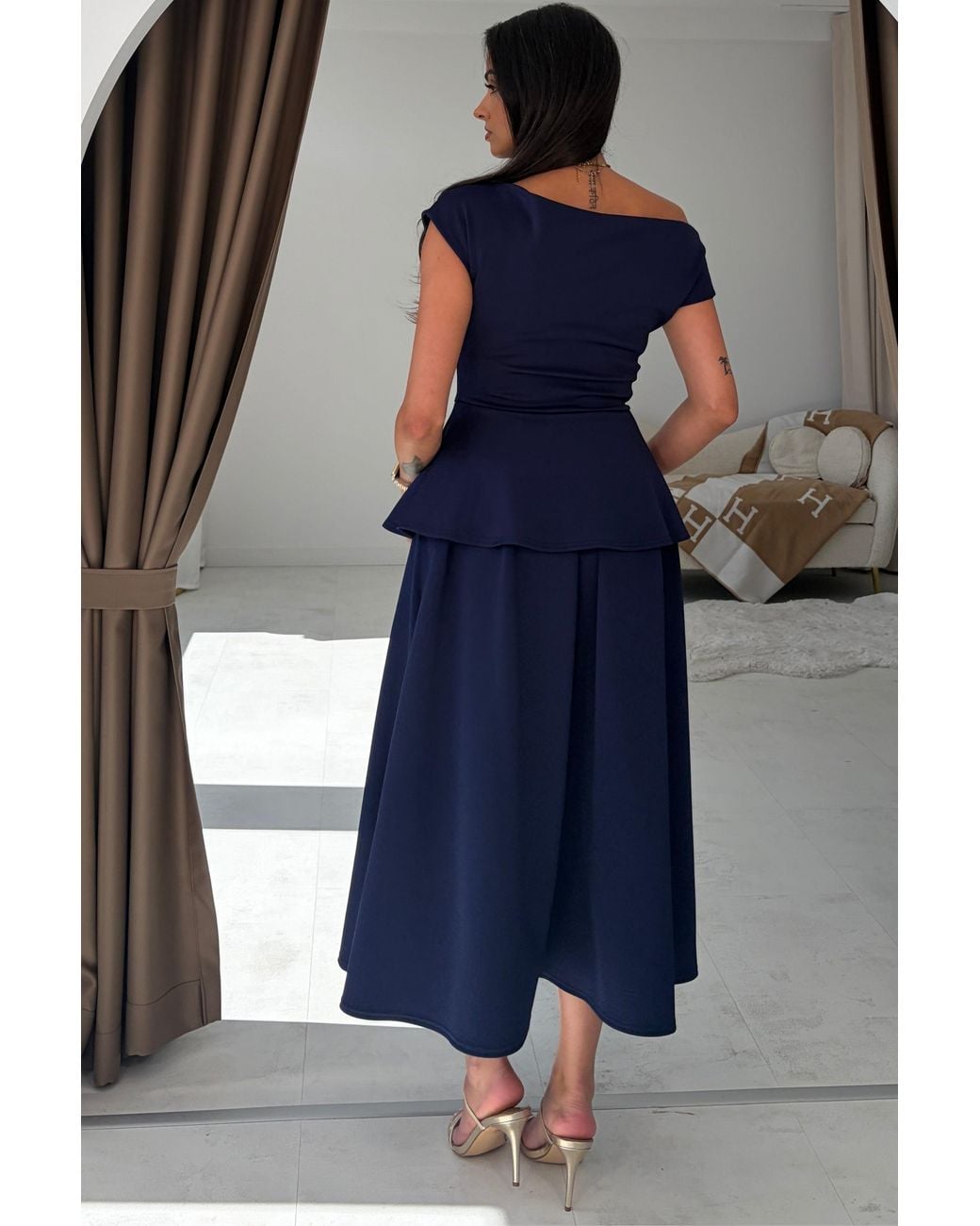 Girl In Mind Blue Connie Peplum Midi Dress