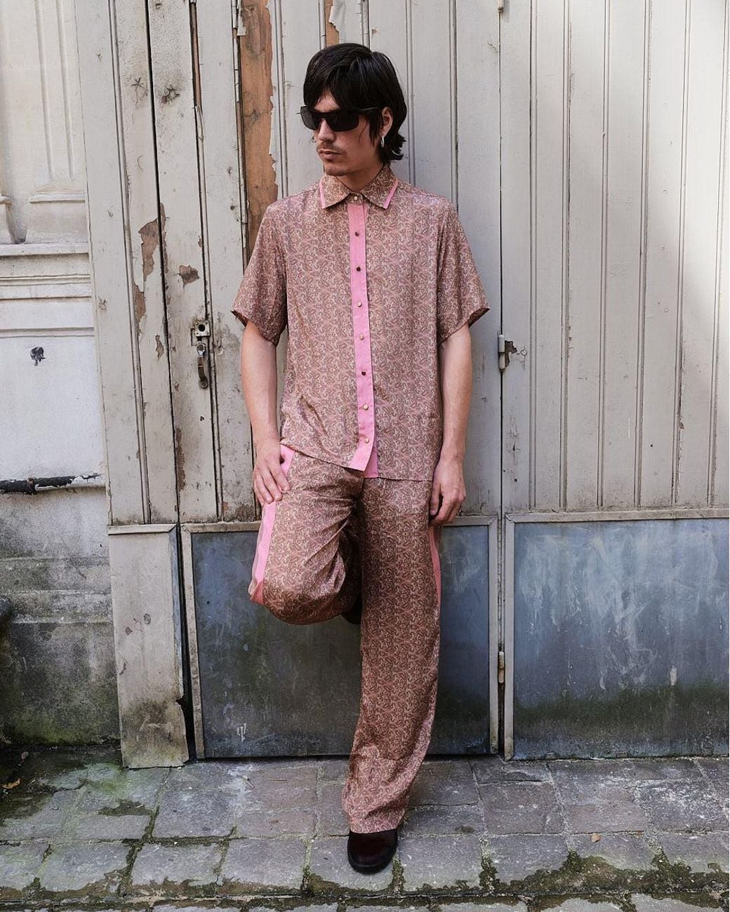 Monzlapur New York Pink Rose Paisley Motif Short Sleeve Shirt for men
