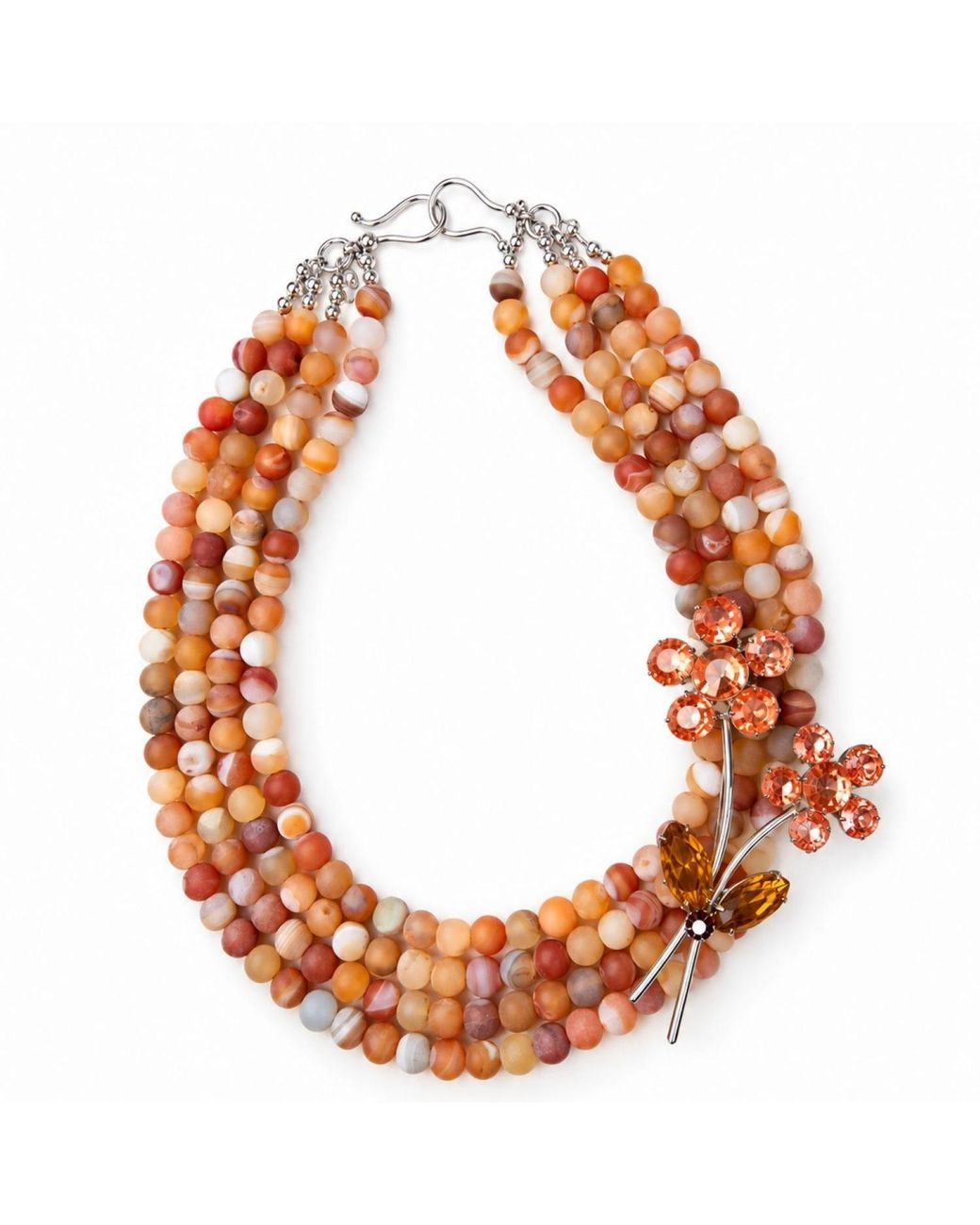 Way to Chic Orange Autumn Blossom Multi-Strand Frosted Agate Necklace