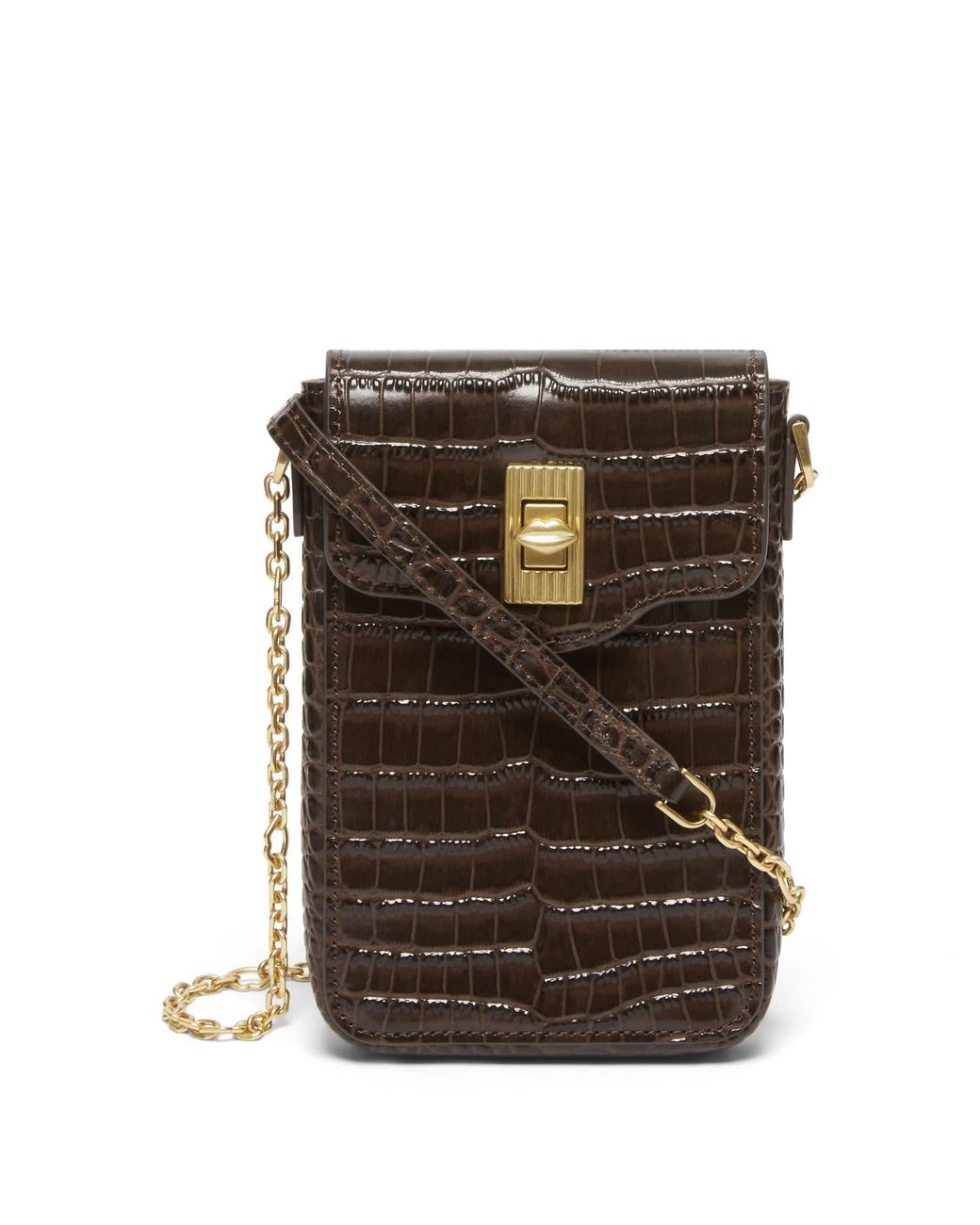 Lulu Guinness Brown Chocolate Croc Rita Crossbody Bag