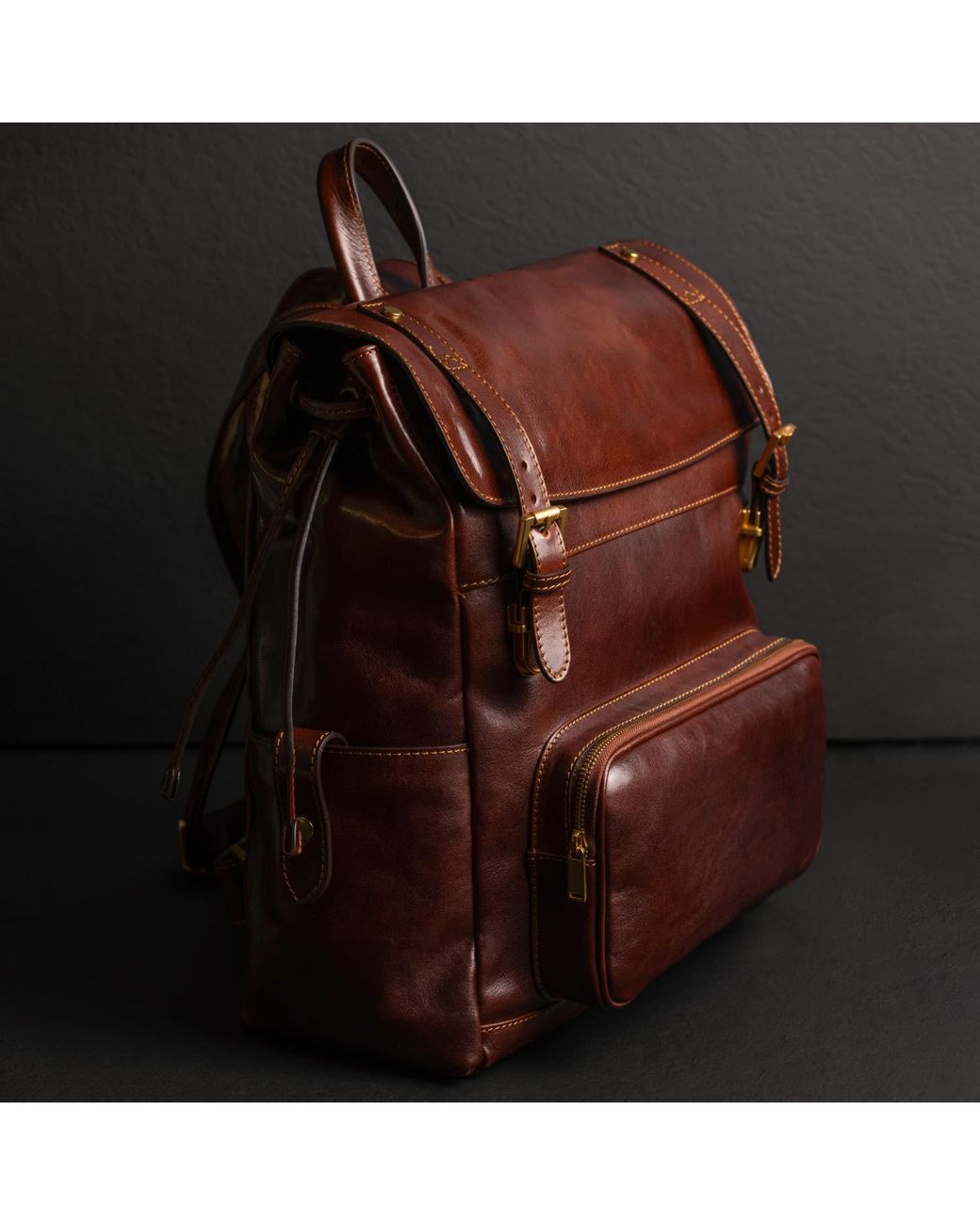 Time Resistance Brown Leather Backpack for men