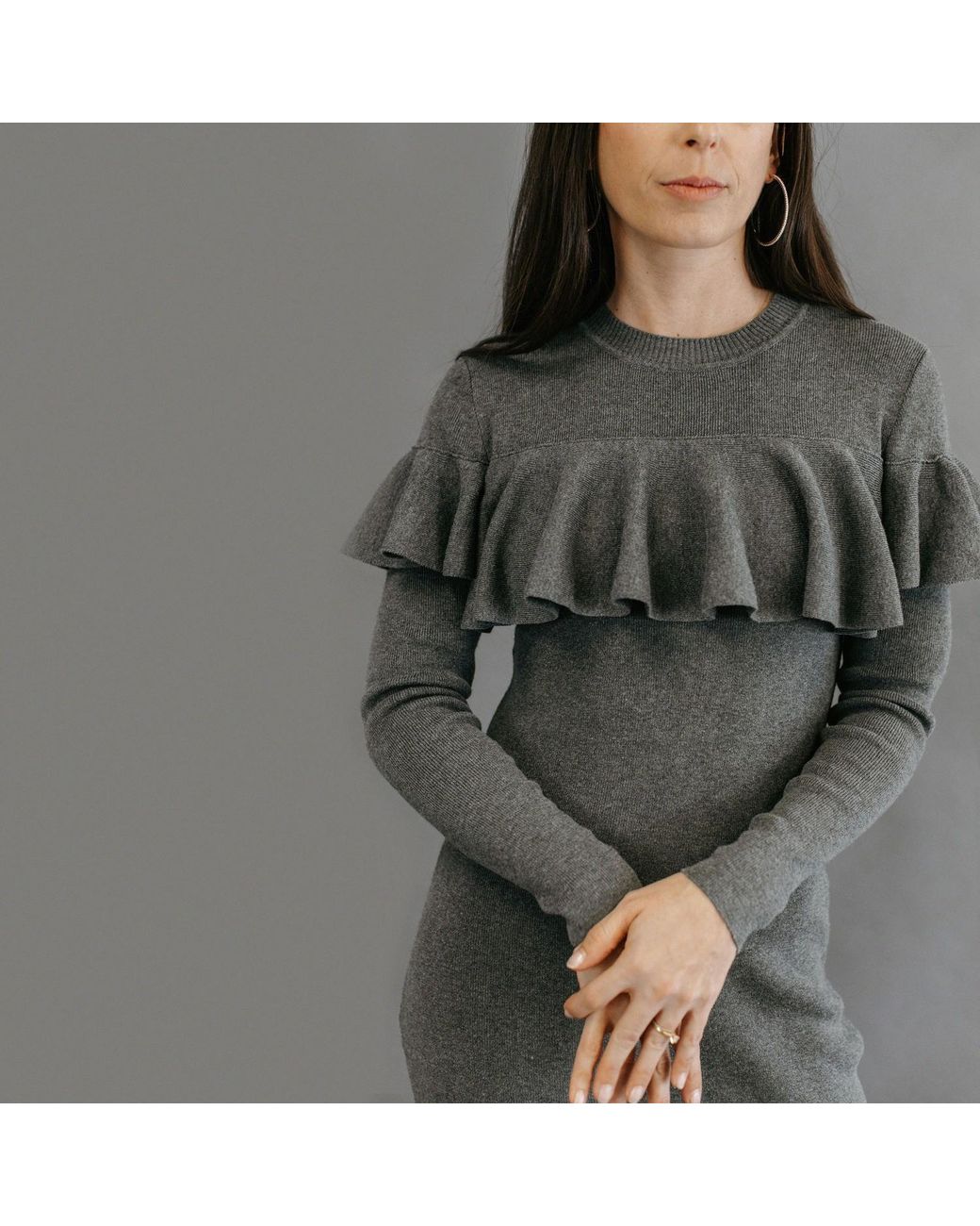 Zenzee Gray Cotton Jersey Ruffle Dress