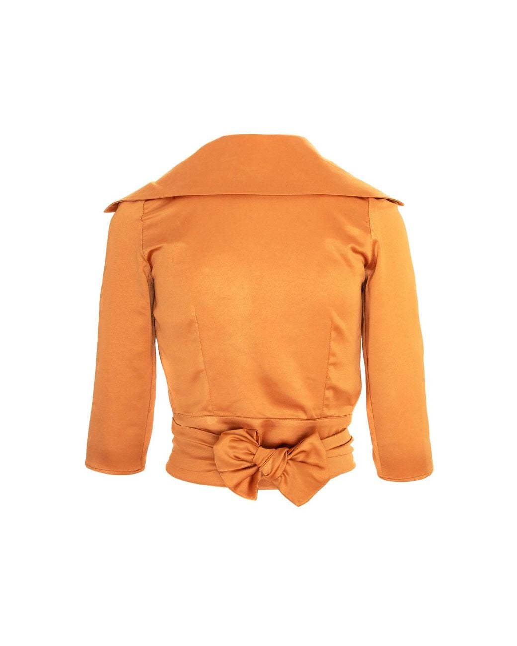 AVENUE No.29 Orange Satin Lapel Wrap Blouse With Bow