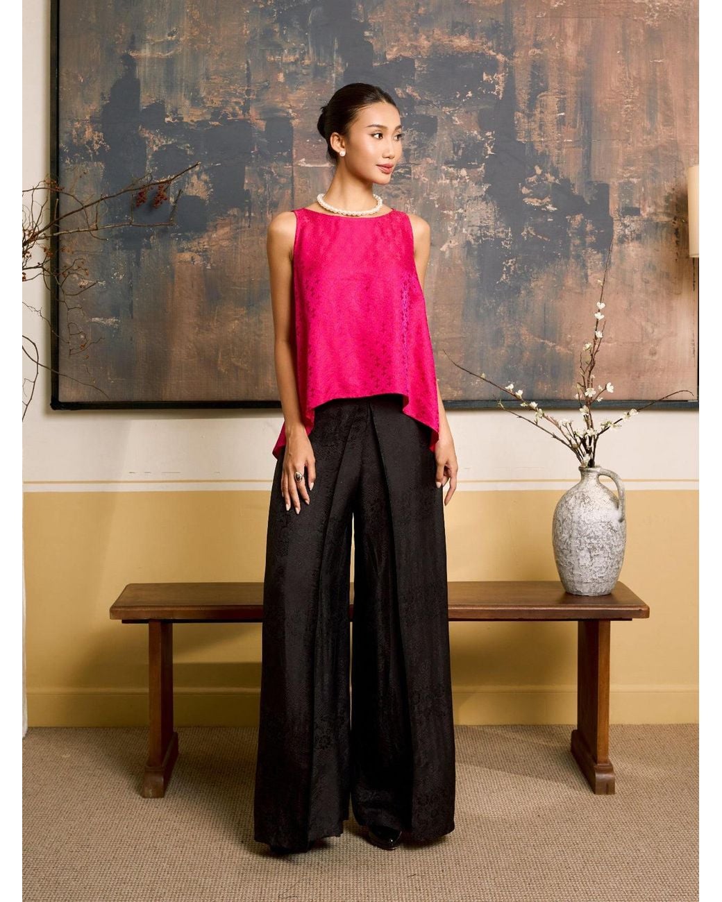 Silk and Bears Pink Ophelia Fuchsia Draped Silk Shell Top
