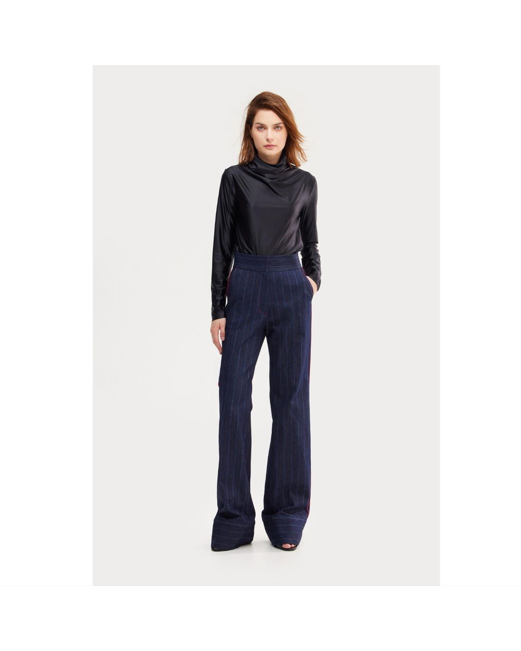 Julia Allert Blue Leather-Look Long Sleeve Top