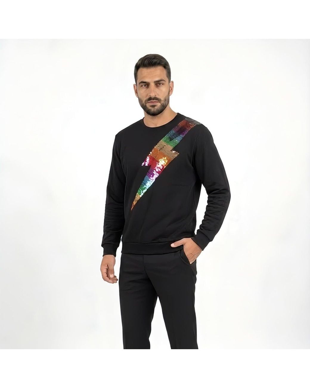 Any Old Iron Blue Reversible Sequin Lightning Sweatshirt for men