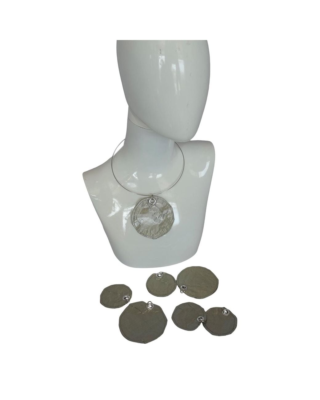 Romer Millinery Gray Metallic Silk Coin Choker
