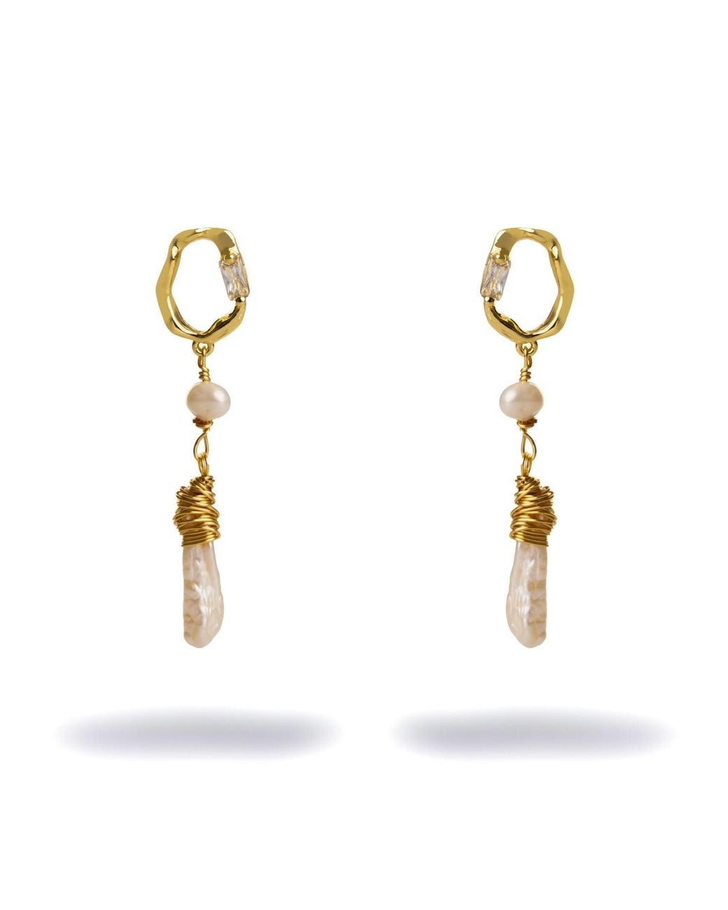 Ebru Jewelry Metallic Diamond Stud Pearl Drop Statement Earrings