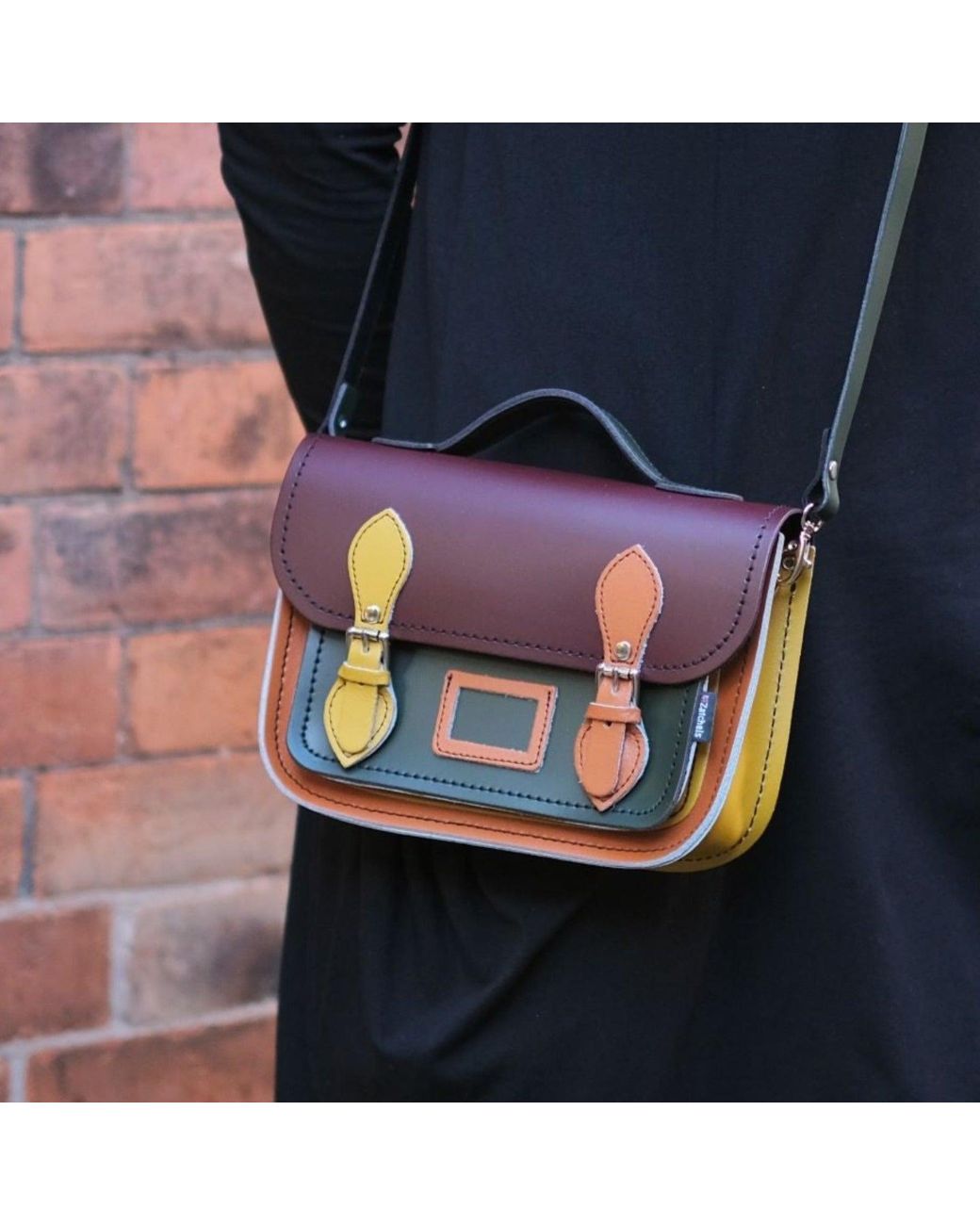 Zatchels Black Leather Midi Crossbody Satchel