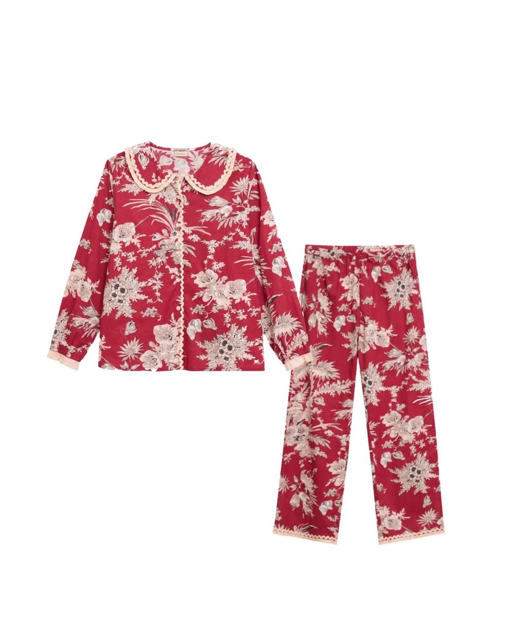 Inara Red Shiraz Bouquet Floral Cotton Pyjamas