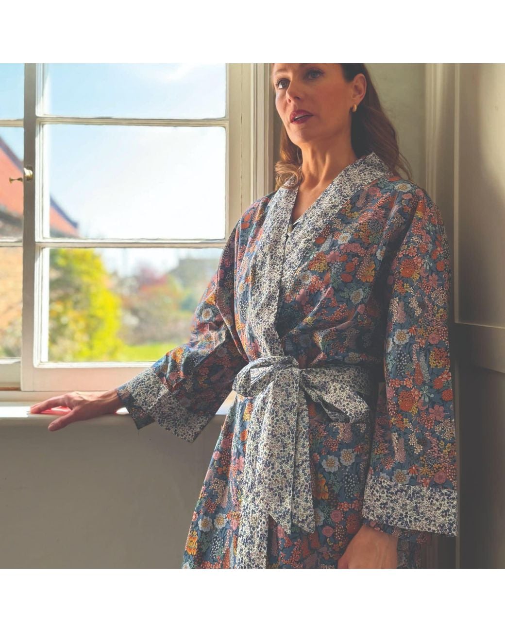 Lime Tree Design Gray Long Kimono Robe Lilac Ciara