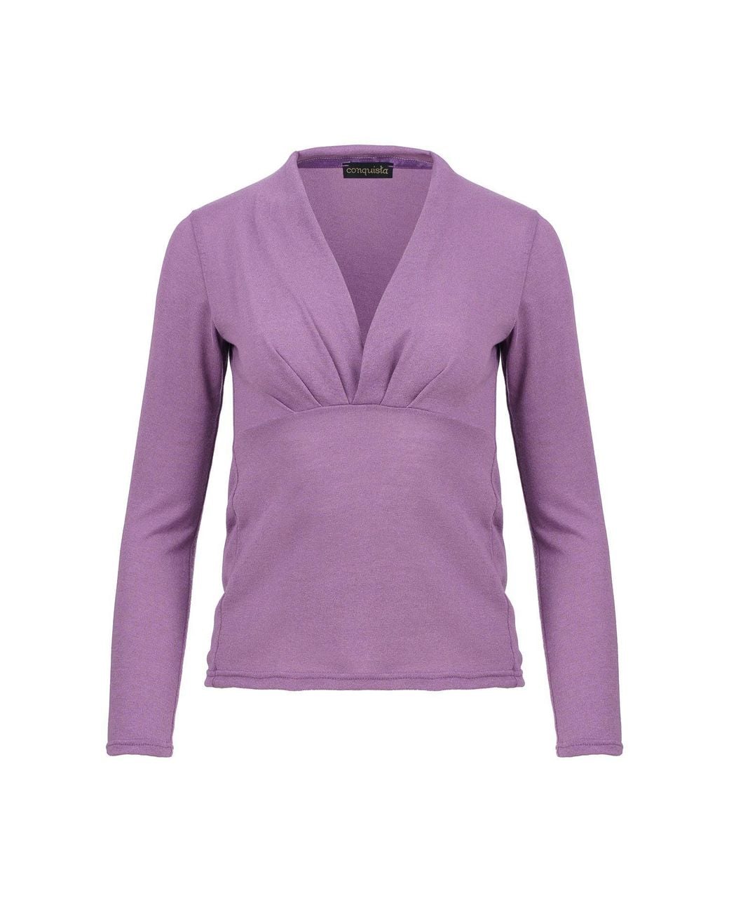 Conquista Purple Fitted Knit Jersey Top – V-Neck Long Sleeve