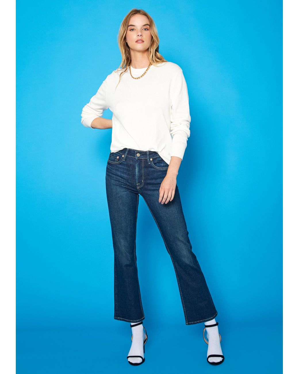 NOEND Blue Farrah Mid Rise Kick Flare