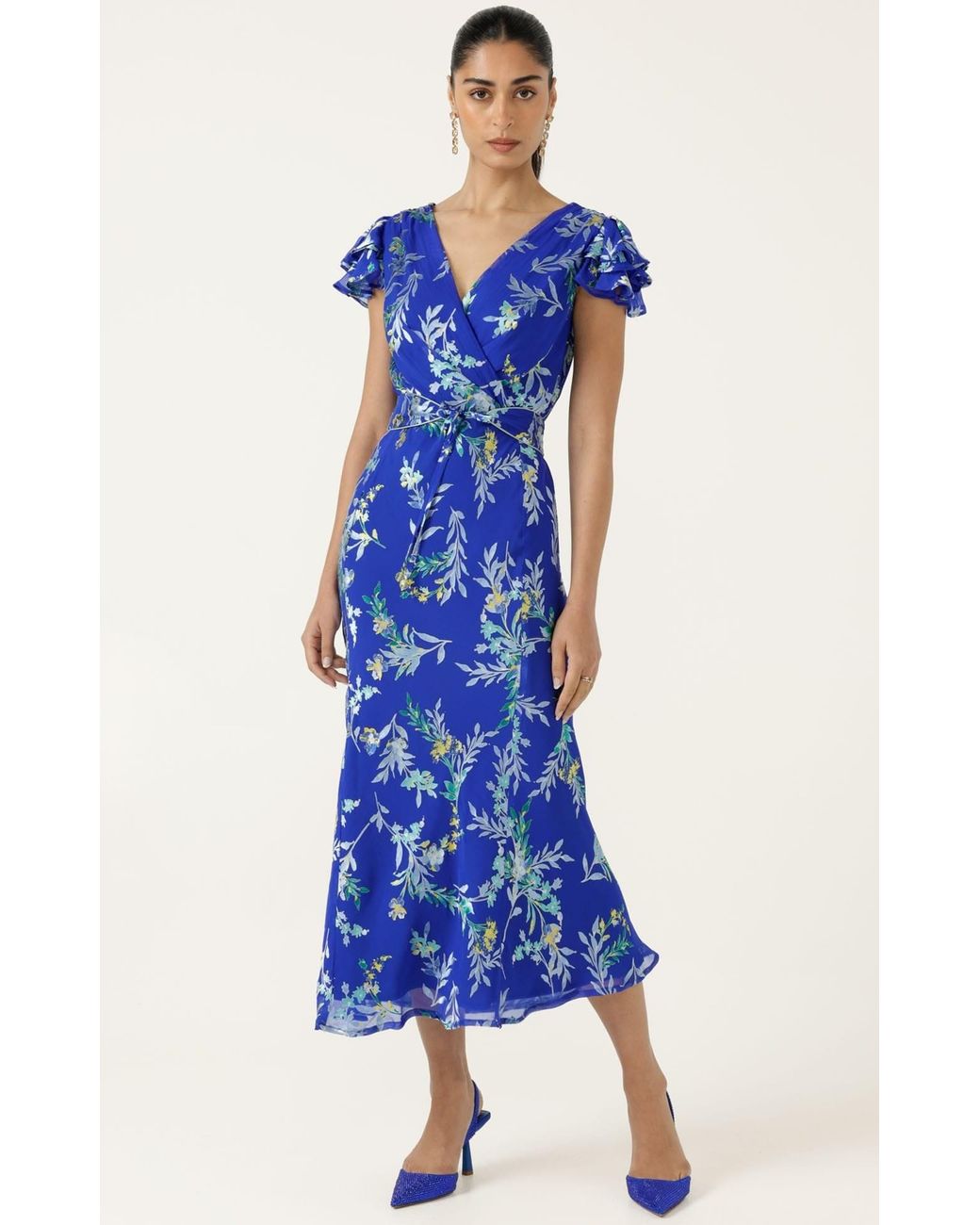 SACHA DRAKE Blue Evelyn Printed Silk-Rayon Midi Dress