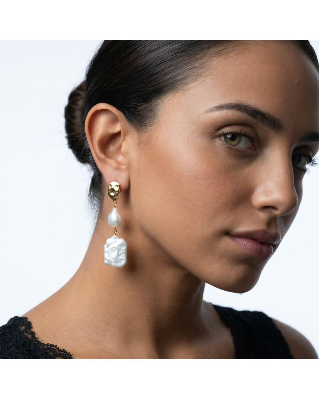 Uchi and Soto Metallic Shinju Square Pearl Earrings