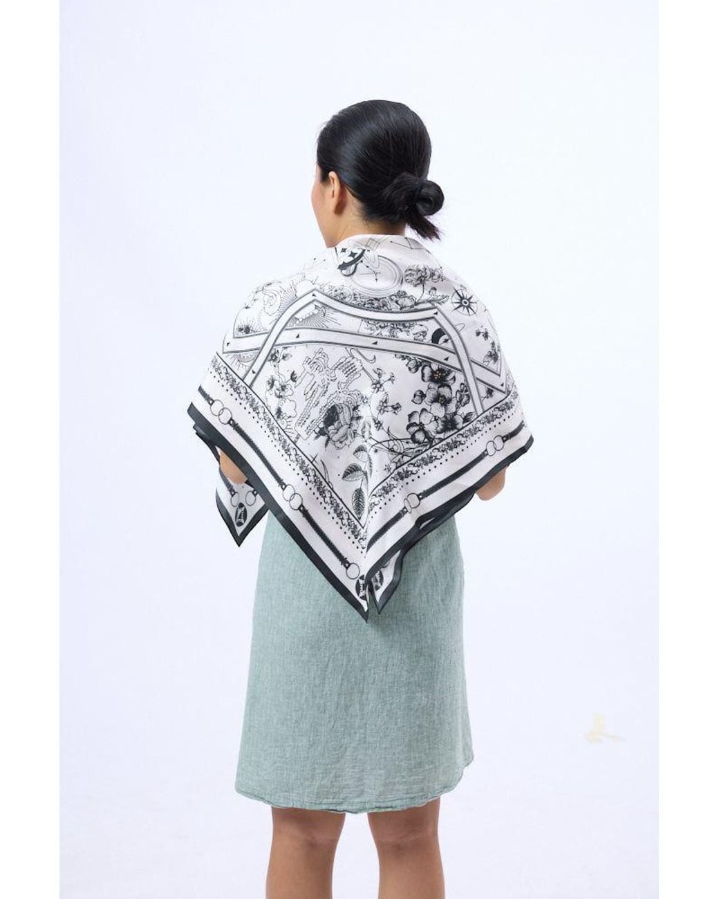 Silk and Bears Blue Monochrome Nautical Mulberry Silk Twill Scarf — Hand-Rolled Hem
