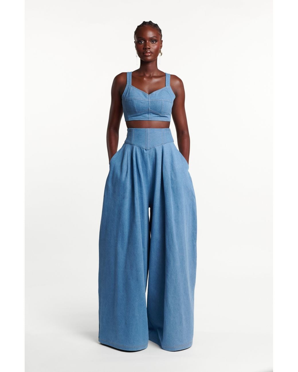 Ofuure Blue Light Denim Serena Crop Top